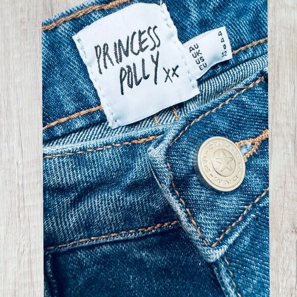 Princess Polly Wide Leg High Rise Raw Hem Cotton Jeans Blue Denim Womens US 0 - Picture 3 of 5